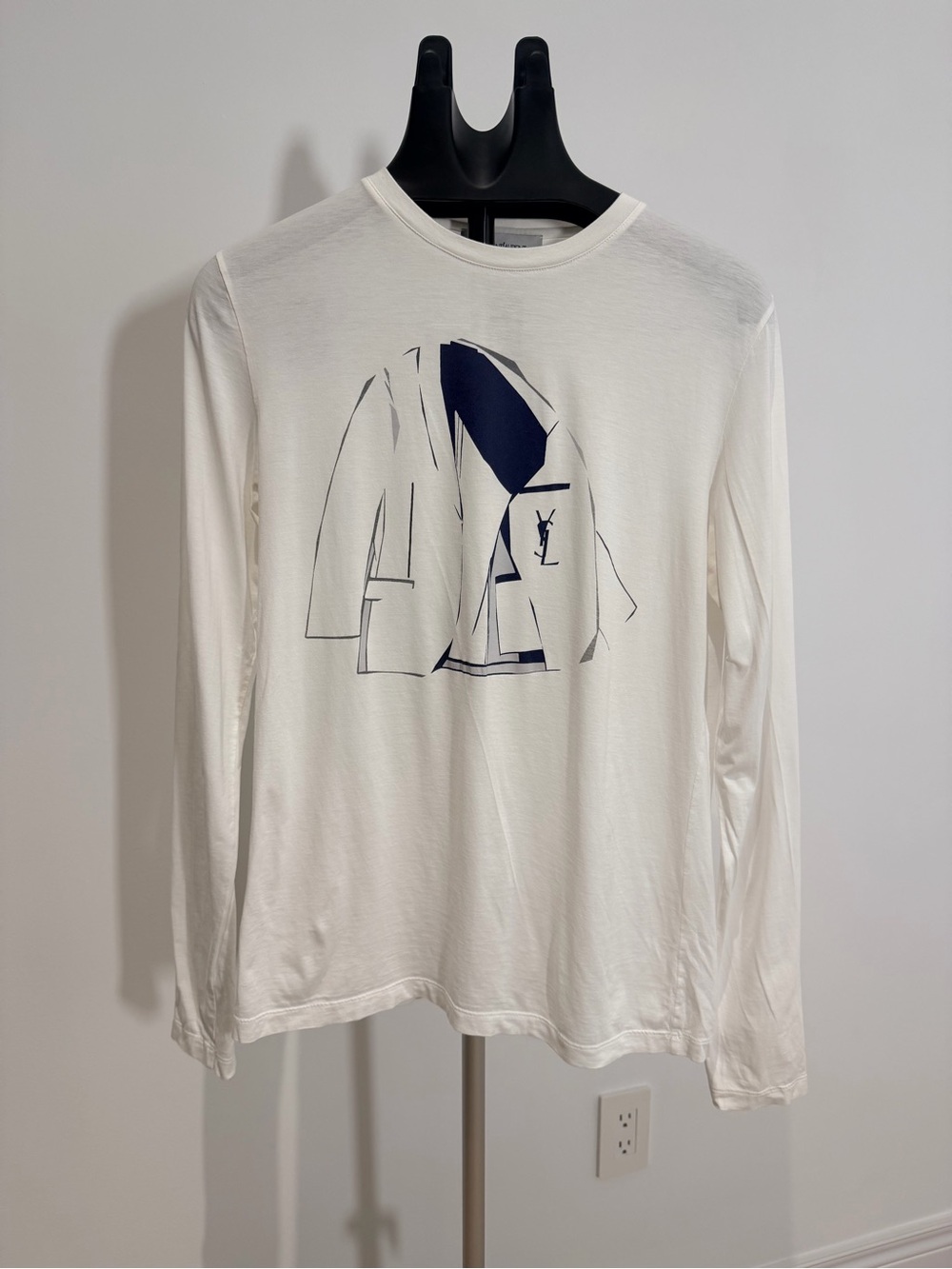 Saint Laurent YSL White Graphic Long Sleeve T-Shirt Made in Italy Size L